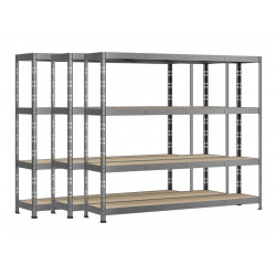 Lot de 3 étagères Rack - 4 plateaux - 220 x 60 cm - charge lourde - Modulö Storage