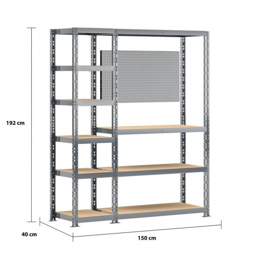 Concept rangement de garage MODULÖ STORAGE SYSTEME EXTENSION 4 étagères 21  plateaux longueur 300 cm