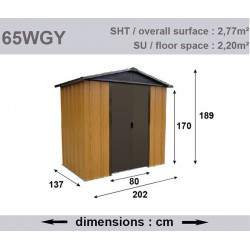 Abri Métal 65WGY - S.H. T. 2,77 m² - H. 189 cm - Marron bois - Trigano