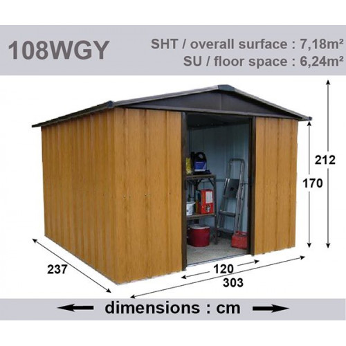 Abri Métal 108WGY - S.H. T. 7,18 m² - H. 212cm - Marron bois - Trigano