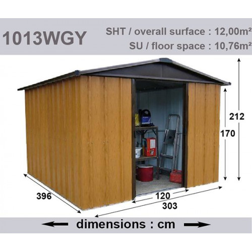 Abri Métal 1013WGY - S.H. T. 12,00 m² - H. 212cm - Marron bois - Trigano