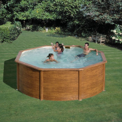 Piscine ronde acier Ø3,70m x H: 1,22m - Imitation bois - Filtration à sable de marque GRE POOLS, référence: J5580000