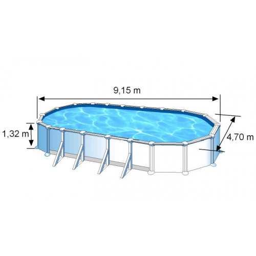 Piscine ovale acier 9,20m x 5,05m x H: 1,32m - Filtration à sable - Renforts apparents - GRE POOLS