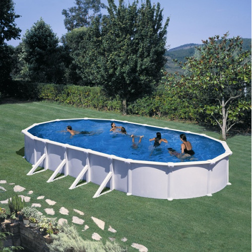 Piscine ovale acier 9,20m x 5,05m x H: 1,32m - Filtration à sable - Renforts apparents - GRE POOLS