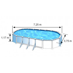 Piscine ovale acier 7,44m x 3,99m x H: 1,32m - Filtration à sable - Renforts apparents - GRE POOLS