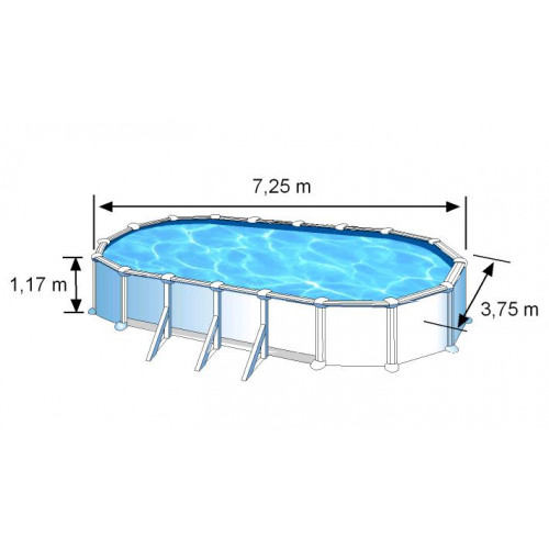 Piscine ovale acier 7,44m x 3,99m x H: 1,32m - Filtration à sable - Renforts apparents - GRE POOLS