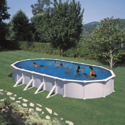 Piscine ovale acier 7,44m x 3,99m x H: 1,32m - Filtration à sable - Renforts apparents - GRE POOLS