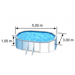 Piscine ovale acier 5,27m x 3,27m x H: 1,22m - Filtration à cartouche - Renfort apparents - GRE POOLS