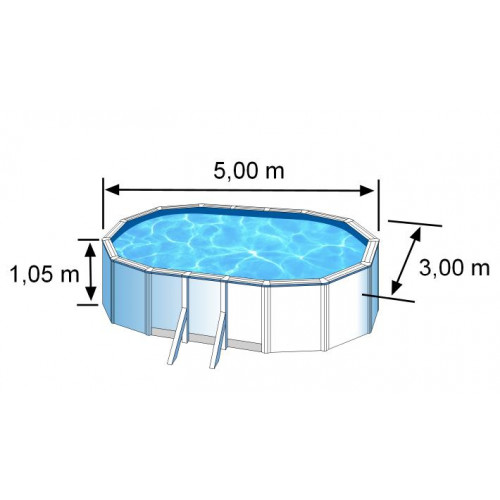 Piscine ovale acier 5,27m x 3,27m x H: 1,22m - Filtration à cartouche - Renfort apparents - GRE POOLS