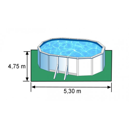 Piscine ovale acier 5,27m x 3,27m x H: 1,22m - Filtration à cartouche - Renfort apparents - GRE POOLS