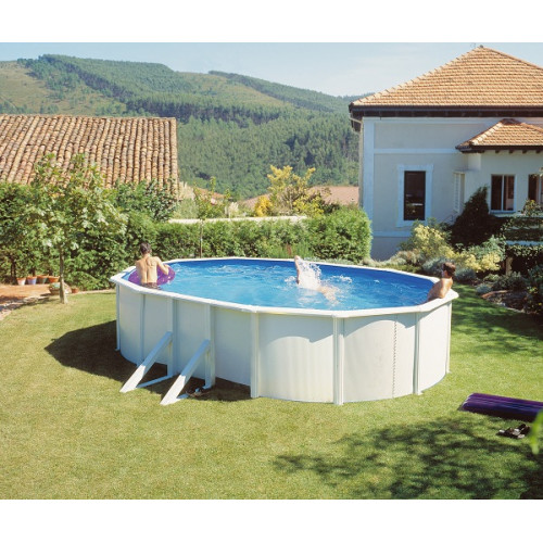 Piscine ovale acier 5,27m x 3,27m x H: 1,22m - Filtration à cartouche - Renfort apparents - GRE POOLS