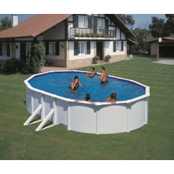 Piscine ovale acier 5,27m x 3,27m x H: 1,22m - Filtration à sable - Renfort apparents - GRE POOLS