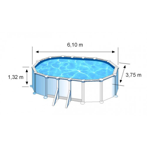 Piscine ovale acier 6,34m x 3,99m x H: 1,32m - Filtration à sable - Renforts apparents - GRE POOLS