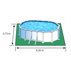 Piscine ovale acier 6,34m x 3,99m x H: 1,32m - Filtration à sable - Renforts apparents - GRE POOLS