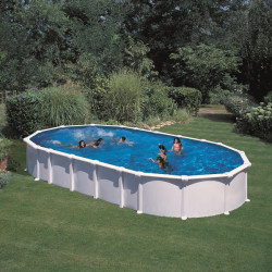 Piscine ovale acier 6,34m x 3,99m x H: 1,32m - Filtration à sable - SANS Renforts apparents - GRE POOLS