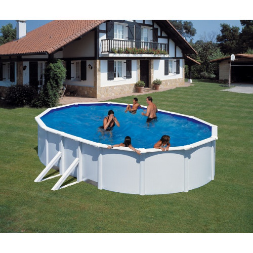 Piscine ovale acier 6,34m x 3,99m x H: 1,22m - Filtration à sable - Renfort apparents - GRE POOLS