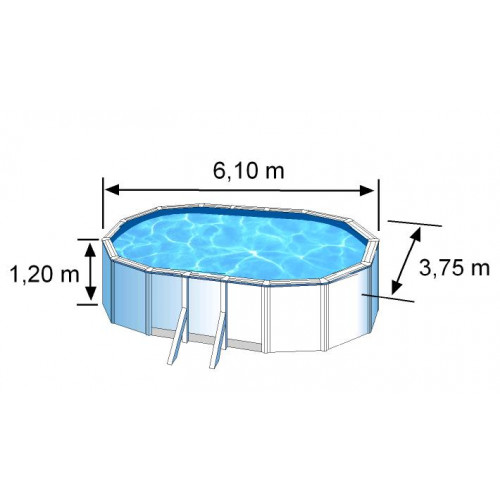 Piscine ovale acier 6,34m x 3,99m x H: 1,22m - Filtration à sable - Renfort apparents - GRE POOLS