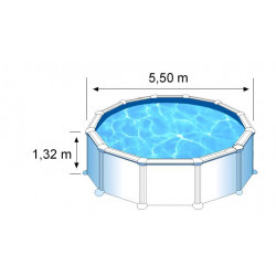 Piscine ronde acier Ø5,70m x H: 1,32m - Filtration à sable de marque GRE POOLS, référence: J5582000