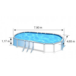 Piscine ovale acier 8,15m x 4,90m x H: 1,32m - Filtration à sable - Renforts apparents - GRE POOLS