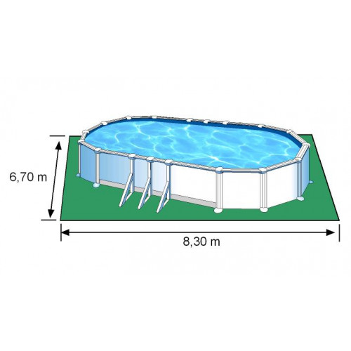 Piscine ovale acier 8,15m x 4,90m x H: 1,32m - Filtration à sable - Renforts apparents - GRE POOLS