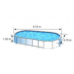 Piscine ovale acier 9,20m x 5,05m x H: 1,32m - Filtration à sable - SANS Renforts apparents - GRE POOLS
