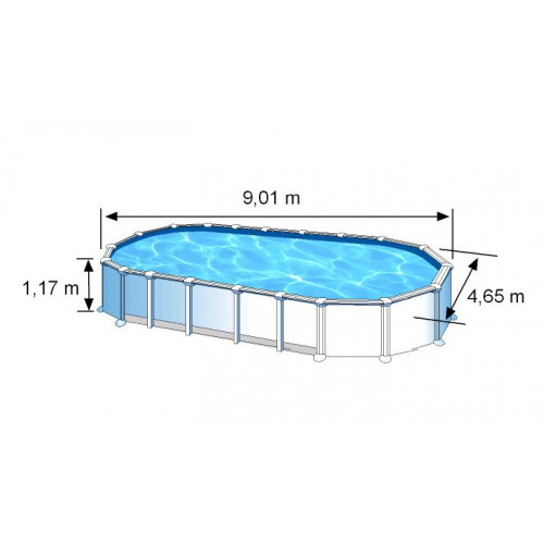 Piscine ovale acier 9,20m x 5,05m x H: 1,32m - Filtration à sable - SANS Renforts apparents - GRE POOLS