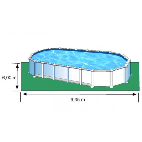 Piscine ovale acier 9,20m x 5,05m x H: 1,32m - Filtration à sable - SANS Renforts apparents - GRE POOLS