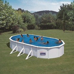 Piscine ovale acier 7,44m x 3,99m x H: 1,22m - Filtration à sable - Renforts apparents - GRE POOLS