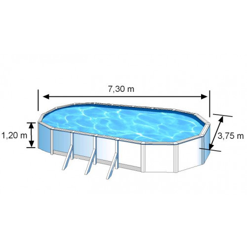 Piscine ovale acier 7,44m x 3,99m x H: 1,22m - Filtration à sable - Renforts apparents - GRE POOLS