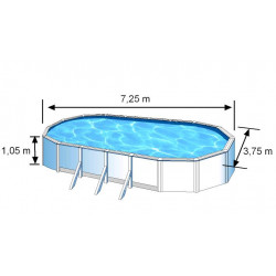 Piscine ovale acier 7,44m x 3,99m x H: 1,22m - Filtration à sable - Renforts apparents - GRE POOLS