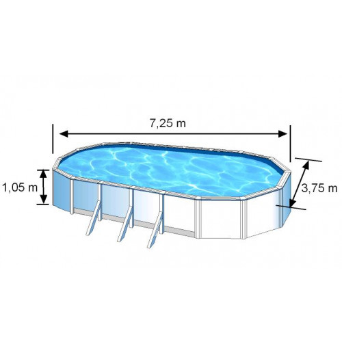 Piscine ovale acier 7,44m x 3,99m x H: 1,22m - Filtration à sable - Renforts apparents - GRE POOLS