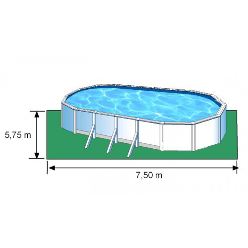 Piscine ovale acier 7,44m x 3,99m x H: 1,22m - Filtration à sable - Renforts apparents - GRE POOLS