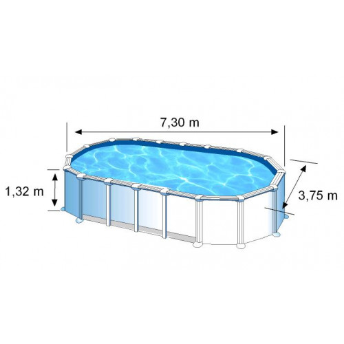 Piscine ovale acier 7,44m x 3,99m x H: 1,32m - Filtration à sable - SANS Renforts apparents - GRE POOLS