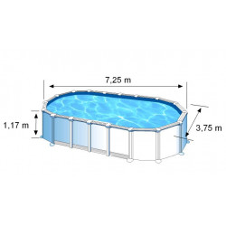 Piscine ovale acier 7,44m x 3,99m x H: 1,32m - Filtration à sable - SANS Renforts apparents - GRE POOLS