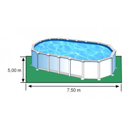 Piscine ovale acier 7,44m x 3,99m x H: 1,32m - Filtration à sable - SANS Renforts apparents - GRE POOLS