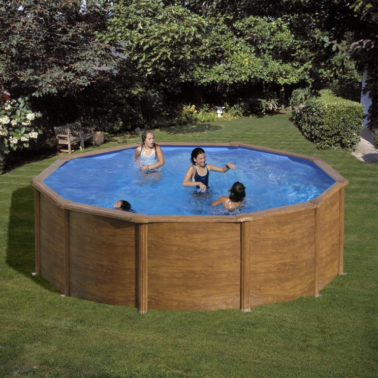 Piscine ronde acier Ø3,20m x H: 1,22m - Imitation bois - Filtration à cartouche