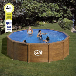 Piscine ronde acier Ø4,80m x H: 1,22m - Imitation bois - Filtration à cartouche - GRE POOLS