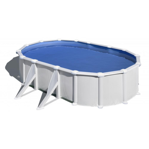 Piscine ovale acier 5,27m x 3,27m x H: 1,32m - Filtration à sable - Renforts apparents - GRE POOLS