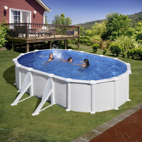 Piscine ovale acier 5,27m x 3,27m x H: 1,32m - Filtration à sable - Renforts apparents - GRE POOLS