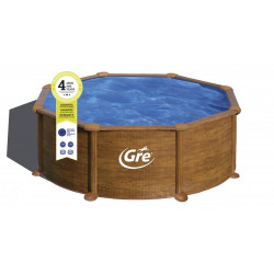 Piscine ronde acier Ø3,70m x H: 1,32m - Imitation bois - Filtration à sable de marque GRE POOLS, référence: J5584300