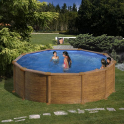 Piscine ronde acier Ø3,70m x H: 1,32m - Imitation bois - Filtration à sable - GRE POOLS