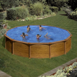 Piscine ronde acier Ø5,70m x H: 1,32m - Imitation bois - Filtration à sable de marque GRE POOLS, référence: J5584500