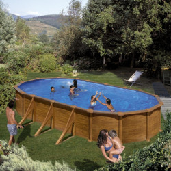 Piscine ovale acier 7,44m x 3,99m x H: 1,32m - Imitation bois - Filtration à sable - Renforts apparents de marque GRE POOLS, référence: J5584800