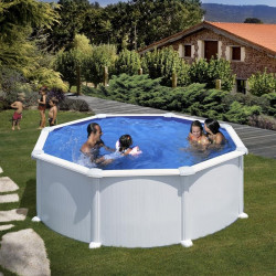 Piscine ronde acier Ø3,20m x H: 1,22m -  Gris anthracite - Filtration à sable - GRE POOLS