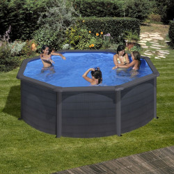 Piscine ronde acier Ø3,70m x H: 1,22m -  Gris anthracite - Filtration à sable - GRE POOLS