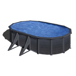 Piscine ovale acier 5,27m x 3,27m x H: 1,22m -  Gris anthracite - Filtration à sable - Renfort apparents - GRE POOLS