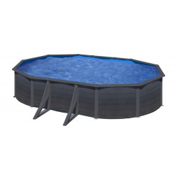 Piscine ovale acier 6,34m x 3,99m x H: 1,22m -  Gris anthracite - Filtration à sable - Renfort apparents de marque GRE POOLS, référence: J5586500