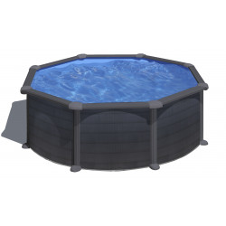 Piscine ronde acier Ø3,70m x H: 1,32m - Gris anthracite - Filtration à sable - GRE POOLS