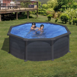 Piscine ronde acier Ø3,70m x H: 1,32m - Gris anthracite - Filtration à sable - GRE POOLS