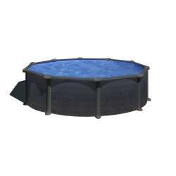 Piscine ronde acier Ø4,80m x H: 1,32m  - Gris anthracite - Filtration à sable de marque GRE POOLS, référence: J5586800